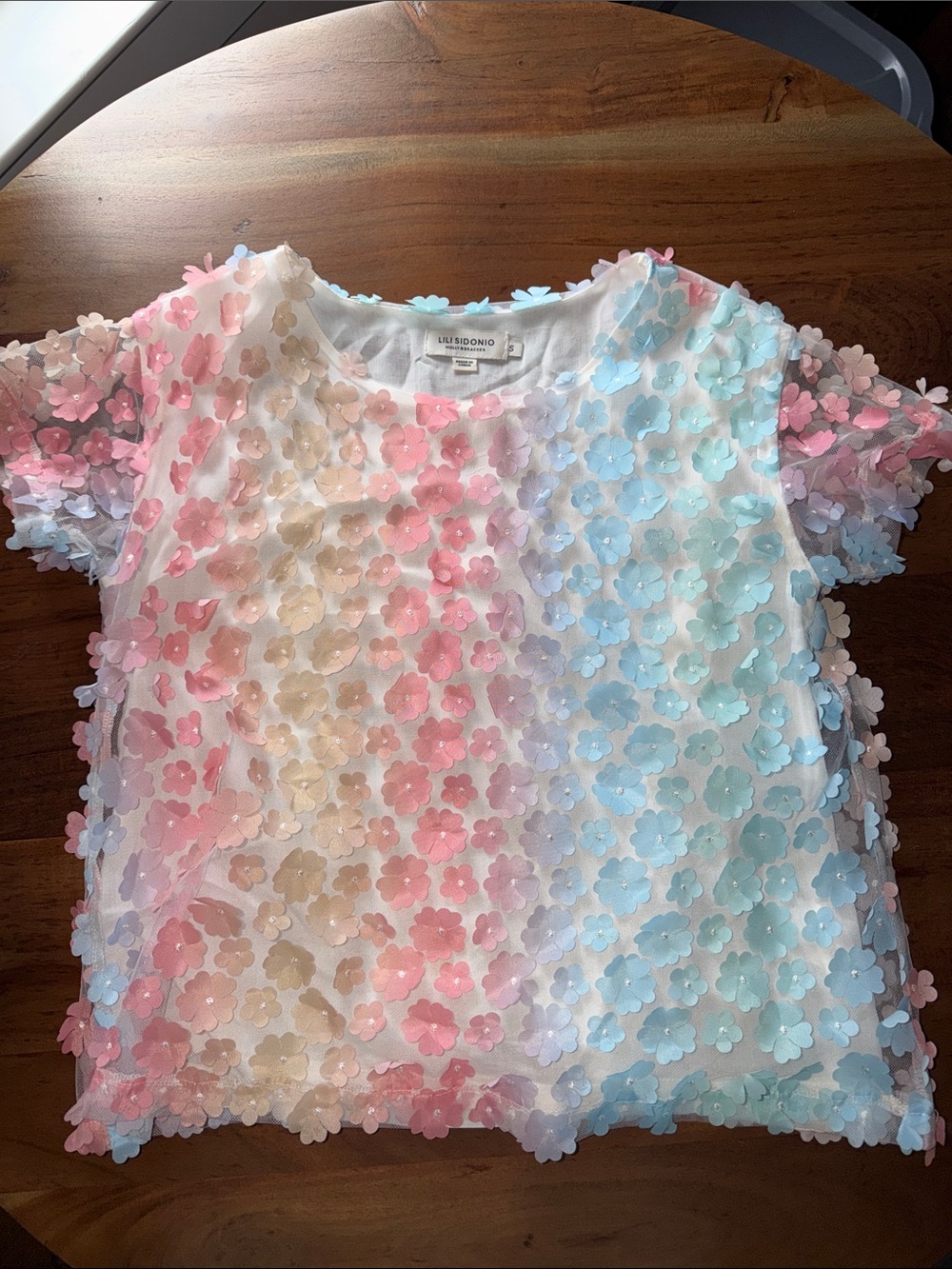 Lili Sidonio Women's Pastel Floral 3D Flower Blouse - Pink, Cream & Blue